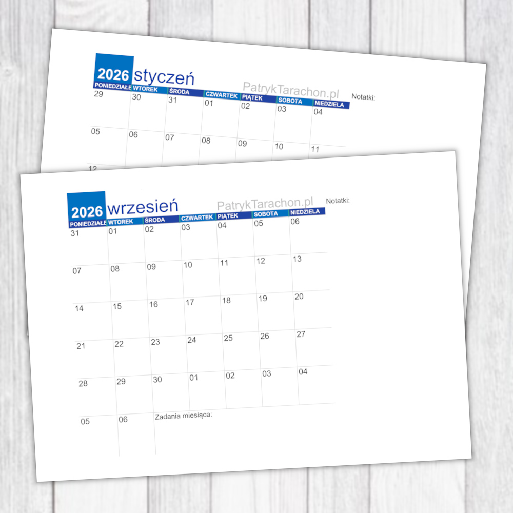 Kalendarz na nowy rok do wydrukowania!